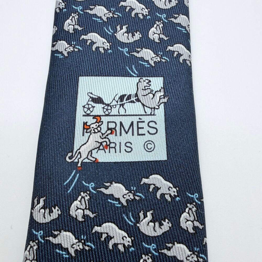 Hermès Paris Bears & Bulls Silk Tie Philippe Mouquet 6345 HA - Picture 2 of 6